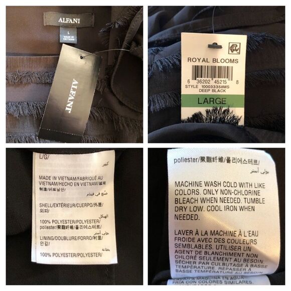 Alfani Striped-Lantern Sleeve Fringed Blouse Sz Lg - Picture 7 of 8